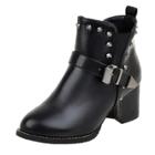 Oasap Round Toe Buckle Strap Rivet Boots