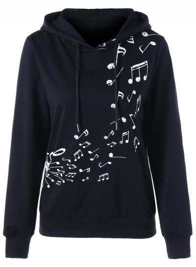 Oasap Long Sleeve Note Printed Pullover Hoodie