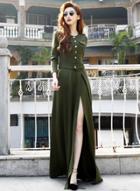 Oasap Elegant Long Sleeve High Slit Maxi Evening Dress