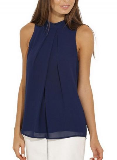 Oasap Fashion Summer Pure Color Sleeveless Flounce Halter Blouses
