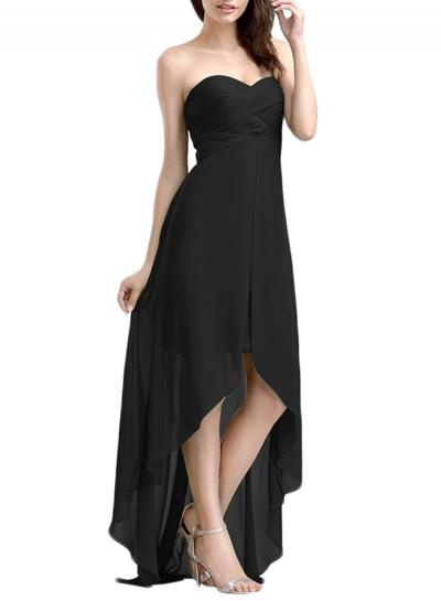 Oasap Strapless High Low Solid Chiffon Evening Dress
