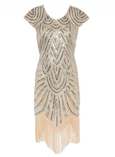 Oasap Cap Sleeve Sequins Dress With Tassel