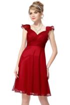 Oasap Flutter Sleeve Ruched Bust Bow Short Red Formal Party Dress