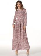 Oasap Long Sleeve Floral Print Round Neck Maxi Dress