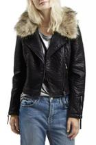 Oasap Black Pu Zip Front Detachable Shearling Jacket