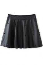 Oasap Black Beaded Pleated A-line Pu Skirt