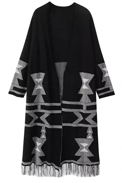 Oasap Christmas Tree Pattern Tassel Open Front Cardigans
