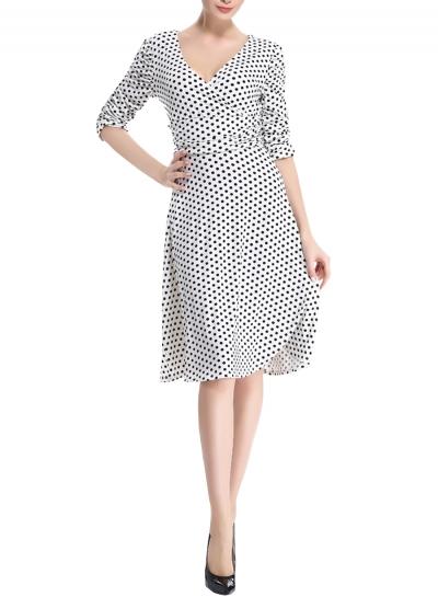 Oasap Classic Faux Wrap Polka Dot V Neck Slim Fit Dress