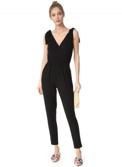 Oasap Solid V Neck Sleeveless Backless Elastic Waist Jumpsuit