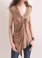 Oasap Simple Cap Sleeve Twist Draped Front Tee Shirts