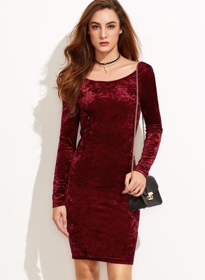 Oasap Fashion Long Sleeve Bodycon Velvet Dress