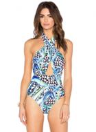 Oasap Cross Halter Hollow Out One Piece Printed Swimsuit