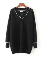 Oasap V Neck Pearls Decoration Long Sleeve Sweaters