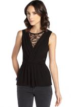 Oasap Black Jersey And Lace Cutout Sleeveless Top