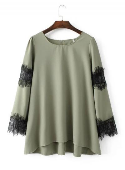 Oasap Round Neck Lace Splicing Long Sleeve Dresses