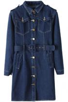 Oasap Blue Denim Belted Dress With Shoulder Tab
