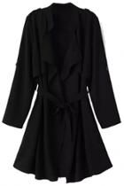 Oasap Concise Solid Color Draped Collar Chiffon Trench Coat