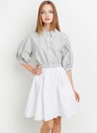 Oasap Striped Half Sleeve Button Front Shirt Dress