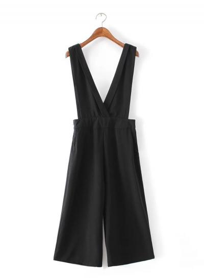 Oasap Deep V Neck Sleeveless Wide Leg Jumpsuit
