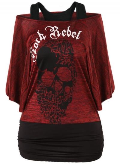 Oasap Cold Shoulder Batwing Sleeve Halloween Skull Tee