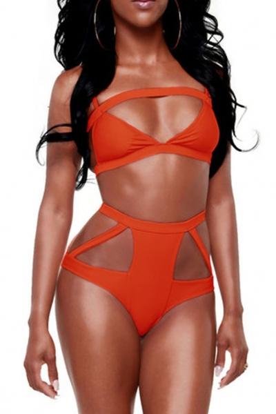 Oasap Orange Sexy Hollow Out High-waisted Bikini