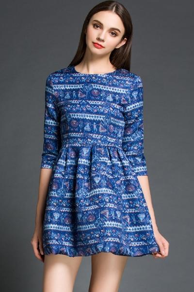 Oasap Chic Floral Printing A-line Dress