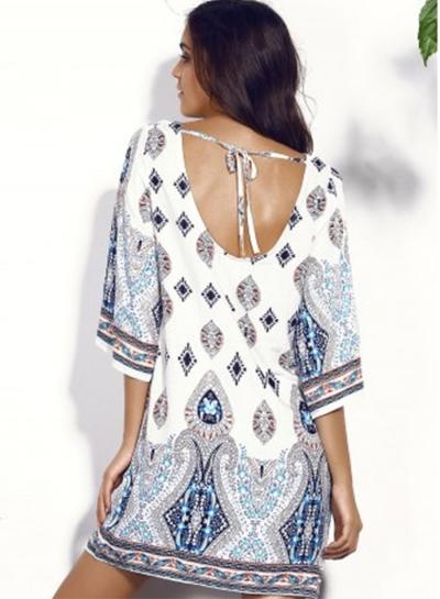 Oasap Round Neck Half Sleeve Printed Dress