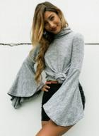 Oasap High Neck Flare Sleeve Loose Irregular Knit Sweater