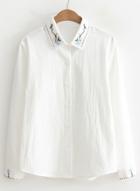 Oasap Casual Embroidered Button Down Long Sleeve Shirt