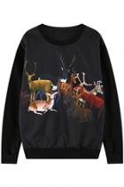 Oasap Chic Christmas-inspired Deer Print Sweatshirt