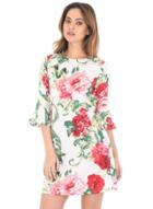 Oasap Round Neck Flounce Sleeve Floral Print Mini Dress
