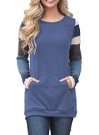 Oasap Fashion Color Block Pullover Sweatshirt With Pocket