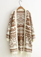 Oasap Loose Open Front Tassel Ethnic Sweater Cardigan