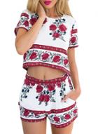 Oasap Women's Round Neck Floral Print Crop Top And Shorts Set
