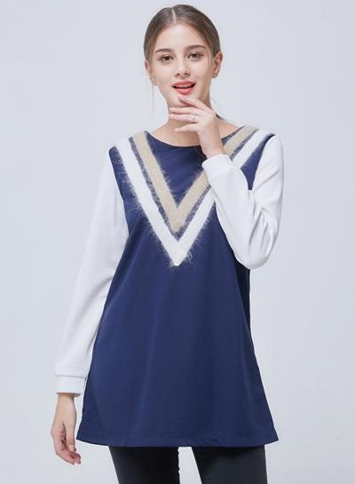 Oasap Casual Long Sleeve Color Block Plus Size Tee
