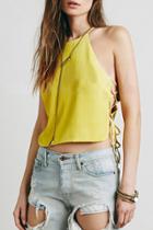 Oasap Hot Halter Side Lace-up Chiffon Crop Top