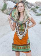 Oasap Bohemian Ethnic Print Sleeveless Hooded Dress