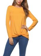 Oasap Round Neck Long Sleeve Solid Color Tie Front Tee Shirt