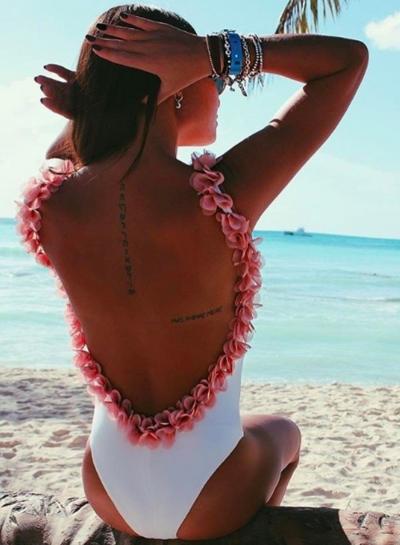 Oasap Spaghetti Strap Backless Floral Decoration Bodysuit