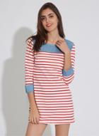 Oasap Fashion 3/4 Sleeve Striped Mini Pullover Dress
