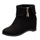 Oasap Solid Color Fold Down Round Toe Ankle Boots