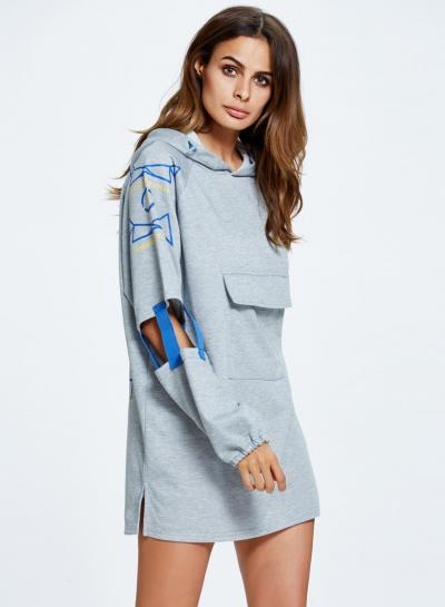 Oasap Fashion Cut Out Loose Fit Pullover Hoodie