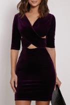 Oasap Fancy Velvet Crisscross Front Body-con Dress