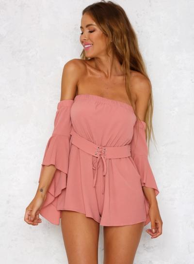 Oasap Strapless Off Shoulder Flare Sleeve Romper