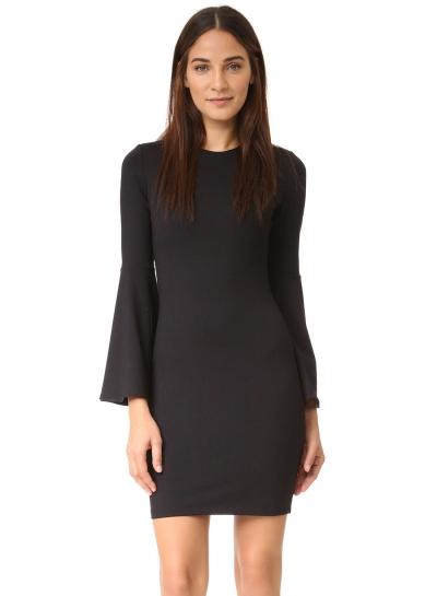 Oasap Round Neck Flare Sleeve Solid Color Mini Dress