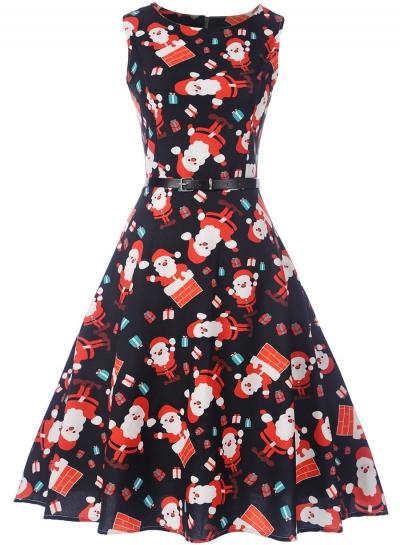 Oasap Christmas Santa Claus Sleeveless A-line Swing Dress With Belt