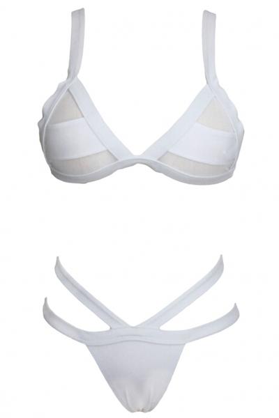 Oasap Pool Party Fishnet Accent Triangle White Bikini
