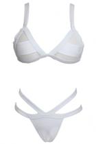 Oasap Pool Party Fishnet Accent Triangle White Bikini
