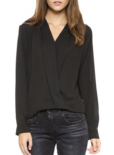 Oasap Women's V Neck Long Sleeve Back Lace Patchwork Blouse