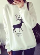 Oasap Fashion Long Sleeve Christmas Deer Loose Fit Sweatshirt